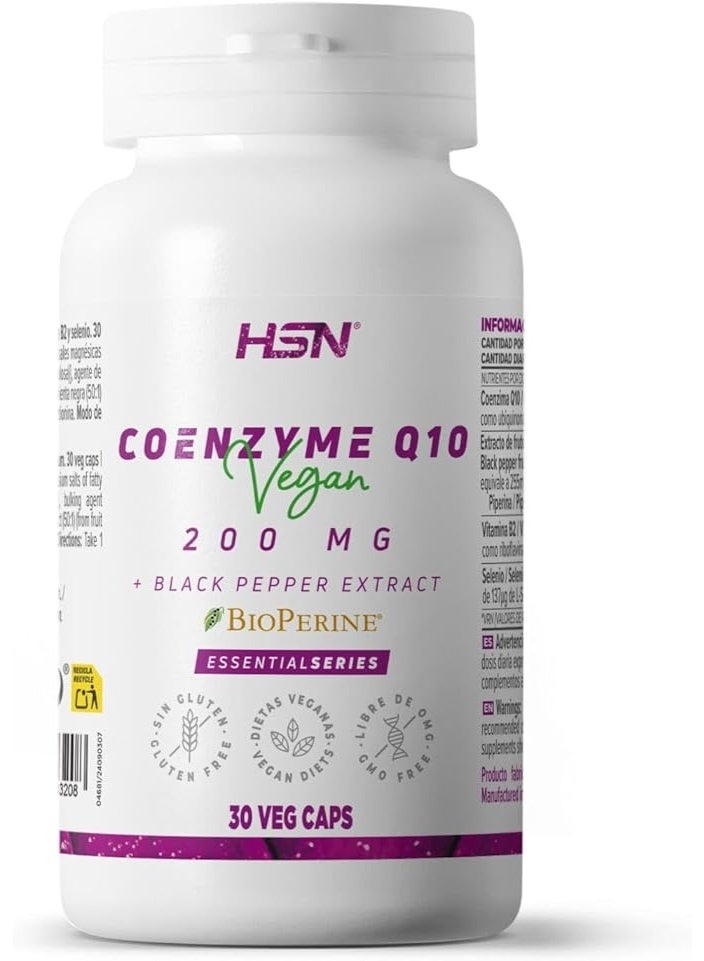 HSN Coenzyme Q10 200mg + BioPerine | 30 Vegetable Capsules | Ubiquinone Q10 + Black Pepper Extract | Maximum Bioavailability and Absorption | Non-GMO, Vegan, Gluten Free - Image 1
